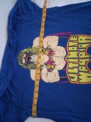 WWF / WWE Men’s Size L Ripple Junction Blue Cotton Ultimate Warrior Tee T-Shirt