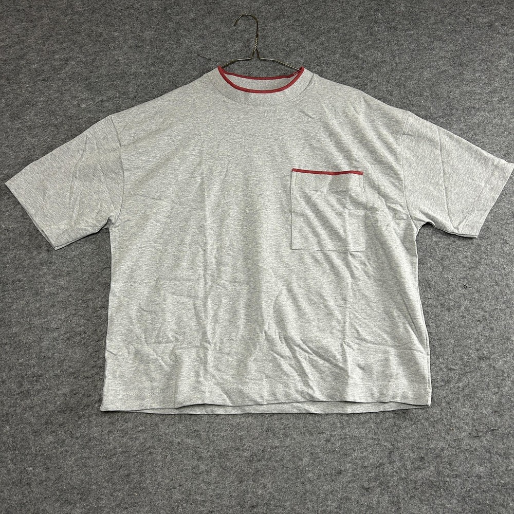 ASOS Design Shirt Men’s XS Gray Red Pocket Crewneck Short Sleeve Boxy Oversized