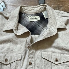 Vtg 90s Eddie Bauer-Oatmeal Chamois Brushed Flannel Button Shirt-Button 2 XXL-T