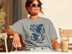 Retro Botanical Birds T-Shirt, Folk Art Bird Shirt, Vintage Nature Tee, Cottagec