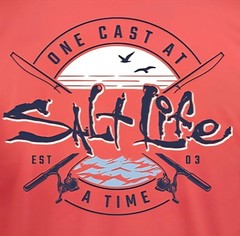 Salt Life “One Cast at a Time” Long Sleeve Men’s Graphic T-Shirt, Lg, XL, or 2XL