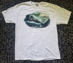 Ted Braylock Steam Train Shirt Large Hadley House Blue White
