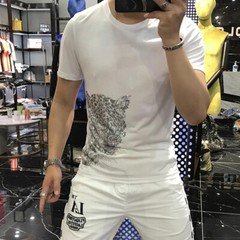 New Fashion Trend Leopard Hot Drilling Rhinestones Summer Luxury Men T-Shirt