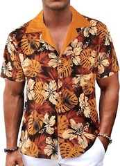 Men’s Hawaiian Shirt Tropical Floral Short Sleeve Button Down Casual Beachwear