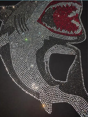 New Men Fashion Diamond Shark Rhinestones Luxury Black White T-Shirt