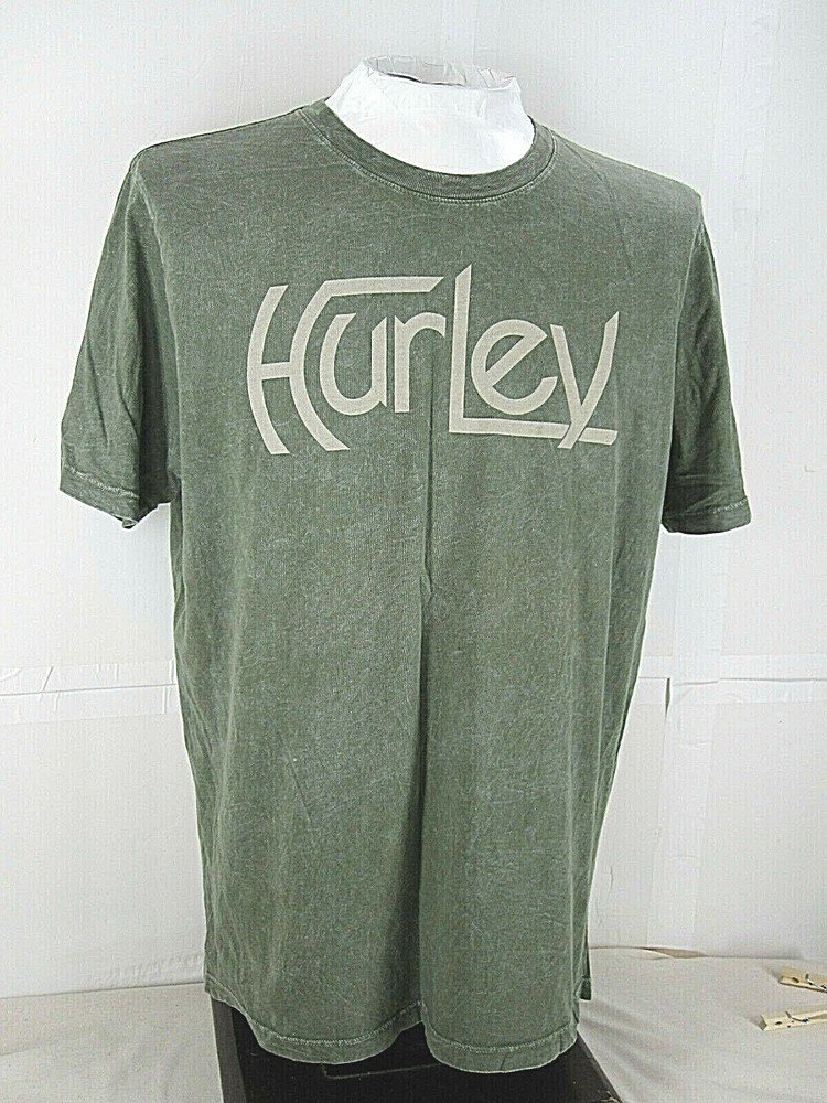 Mens Hurley S/S Shirt Green Gray L( 42in chest 28in Length) Large Logo