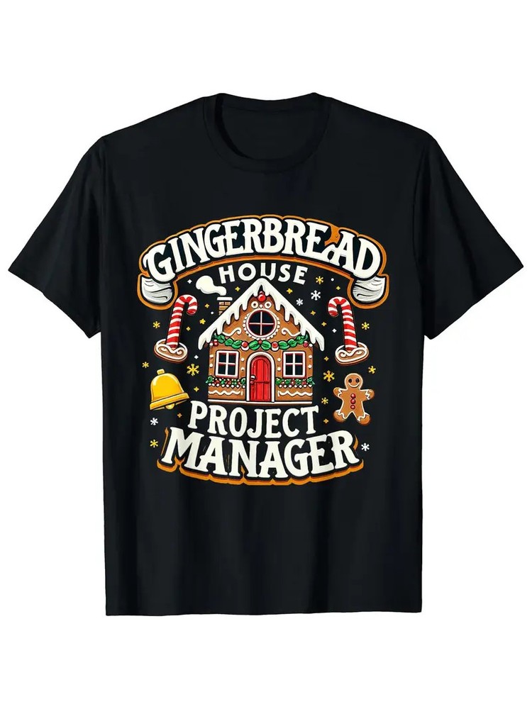 Men’S Christmas Gingerbread House Project Manager Graphic T-Shirt – Crew Neck, v