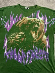 Teddy Fresh Short Sleeve Shirt Green Bear Mens XL Inferno Print Graphic Flames
