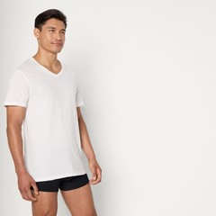 6 Pack Men’s Short Sleeves 100% Cotton V-Neck Undershirt,X-Large Black/White