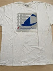 Men Champion Huge Logo Front Crew Neck Tee T-shirt Top Short Sleeve White XL