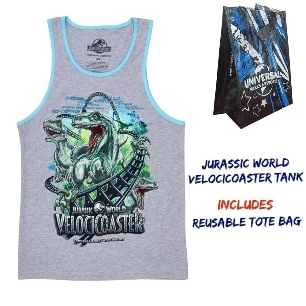 Jurassic World Universal Studios Velocicoaster Raptors Gray Tank Top Shirt – XS