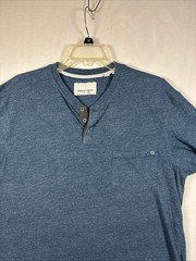 Paperdenim & Cloth Men’s Blue Henley Cotton Blend T-Shirt Short Sleeve M