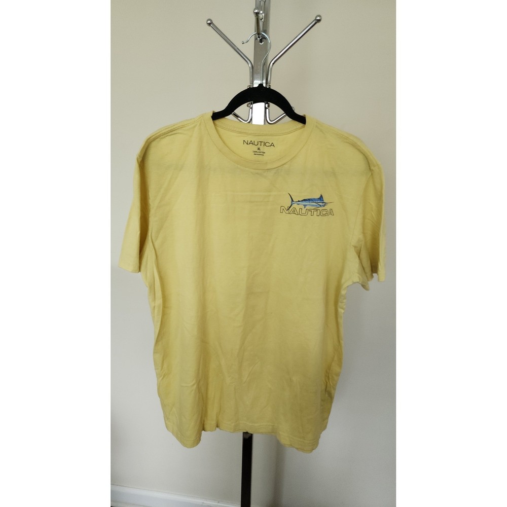 Nautica Mens XL Yellow Marlin Fish Graphic Tee Short Sleeve Cotton T-Shirt