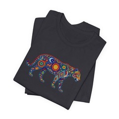 Vibrant Huichol Jaguar T-Shirt | Mexican Folk Art Sun Moon Tee Shirt Design