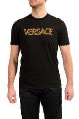 Versace Men’s Black Short Sleeve Gold Logo Embroidery T-Shirt US 2XL IT 56