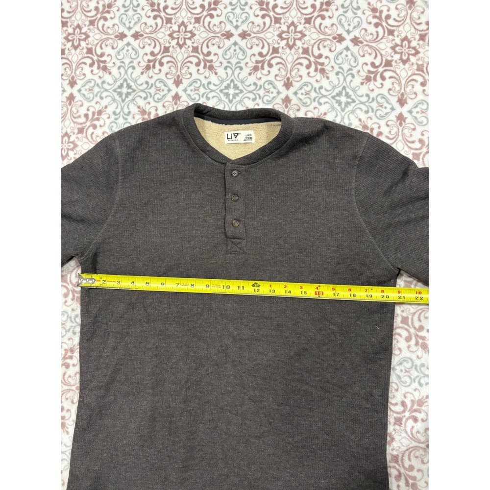 LIV Outdoor Mens Waffle Knit Sherpa Lined Henley Shirt Charcoal Gray Large