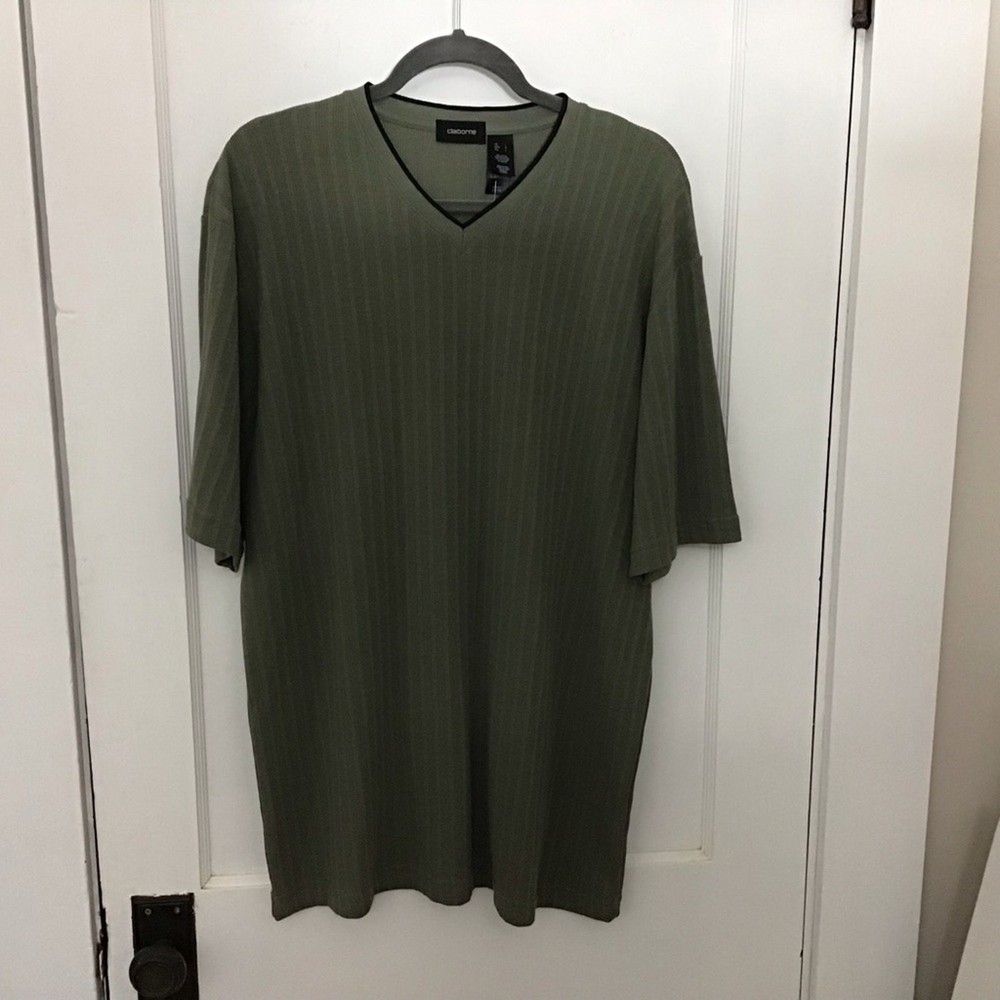 NWT Claiborne Green textured knit v-neck short sleeve top large Cotton Blend L
