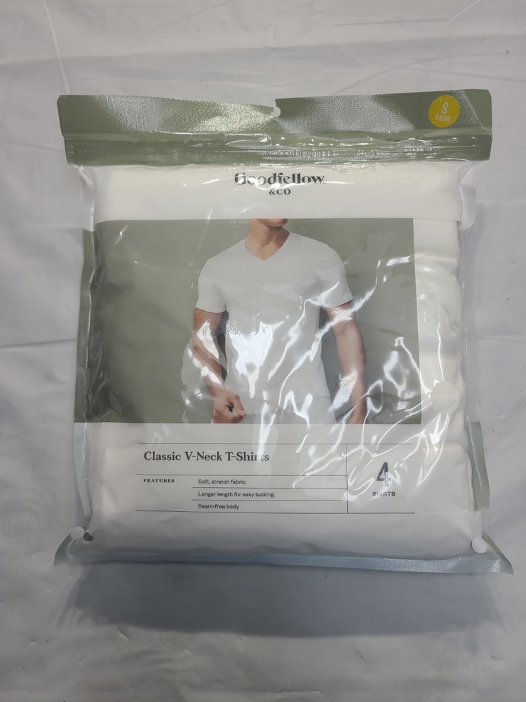 Men’s 4pk V-Neck T-Shirt Goodfellow & Co White 100% Cotton Lightweight Small