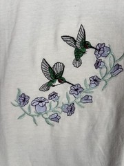 Jerzees Shirt Mens Medium White Hummingbird Floral Embroidered Tee T-Shirt