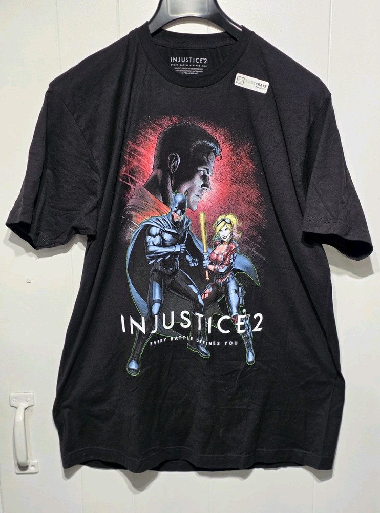 Loot Crate Exclusive Injustice 2 Black 100% Cotton Short Sleeve Shirt Size XL