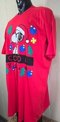 Snoopy Peanuts Christmas VTG FOSTER Single Stitch Red Sleep Shirt *One Size *