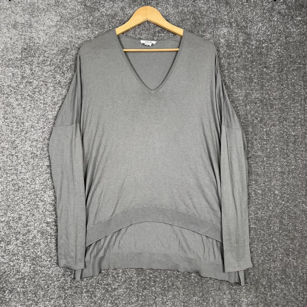 Helmut Lang Unisex Gray Long Sleeve V-Neck T Shirt Size Large Luxury