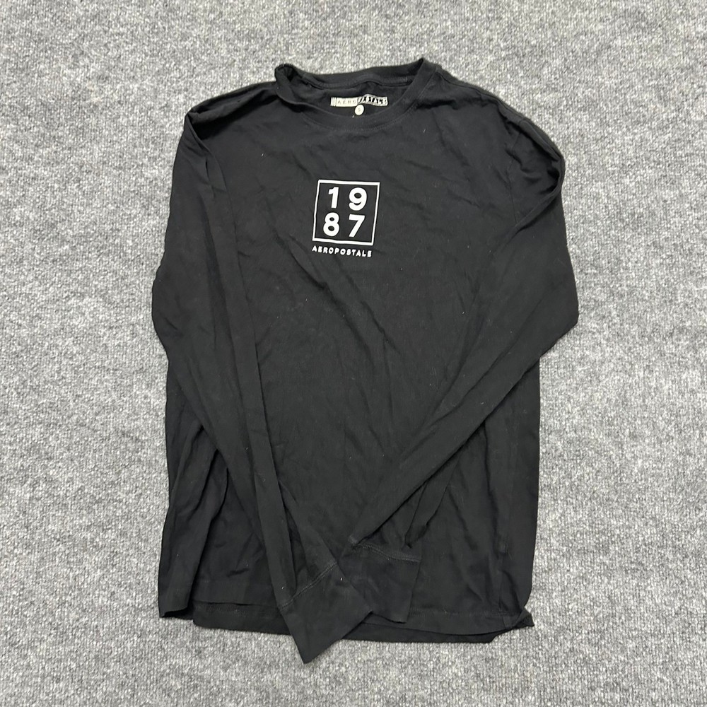 Aeropostale Long Sleeve Shirt Mens Size S Black 1987 Graphic Logo Cotton Tee