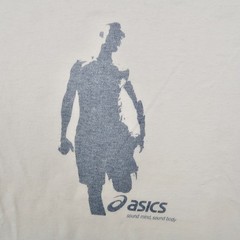 Vintage Y2K ASICS T Shirt L White Short Sleeve Sound Mind Sound Body Graphic