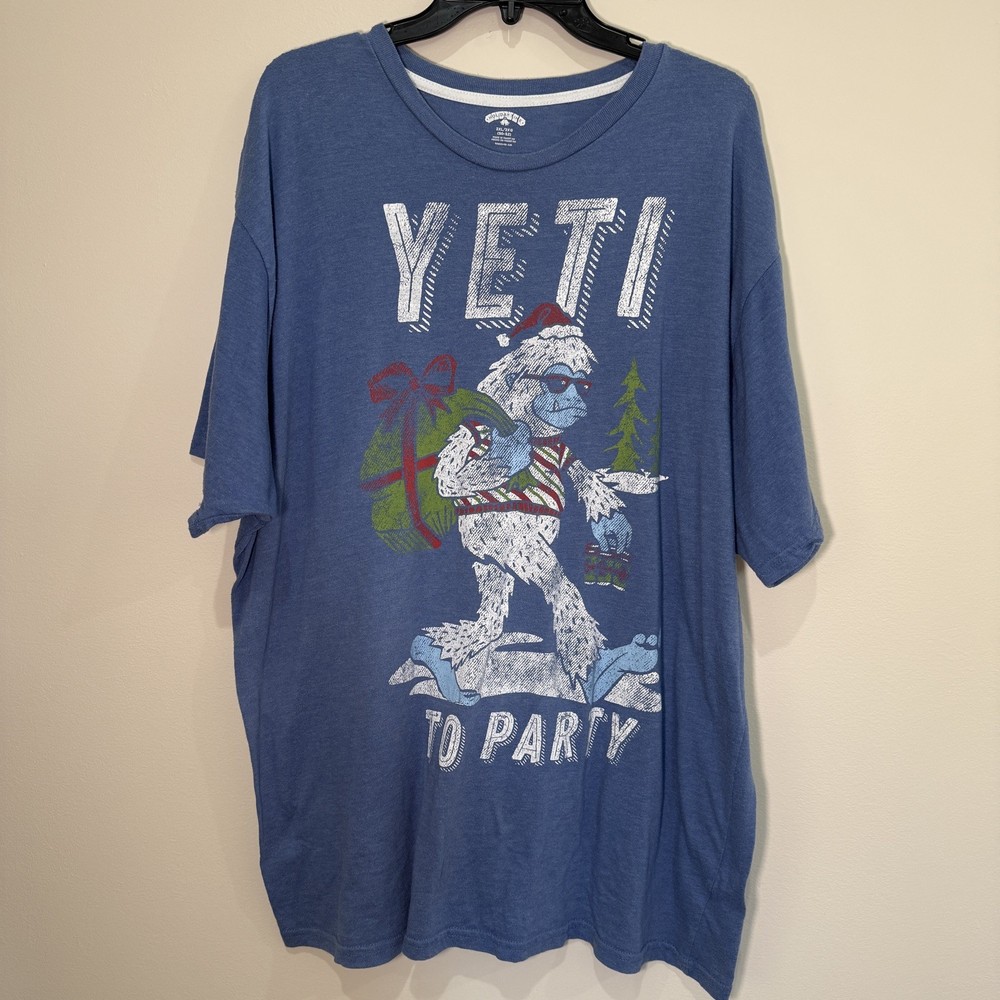 YETI to Party Christmas T-Shirt 2XL Blue Graphic Holiday Distressed Funny