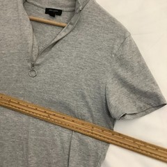 New Look Men’s Medium Grey Marl Quarter Zip Funnel Neck T-Shirt Short Sleeve