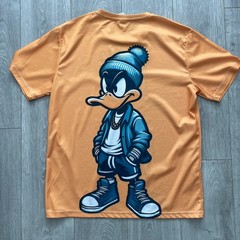 Duck T Shirt Mens XL Orange Cartoon Character Graphic Streetwear Tee Crew Neck