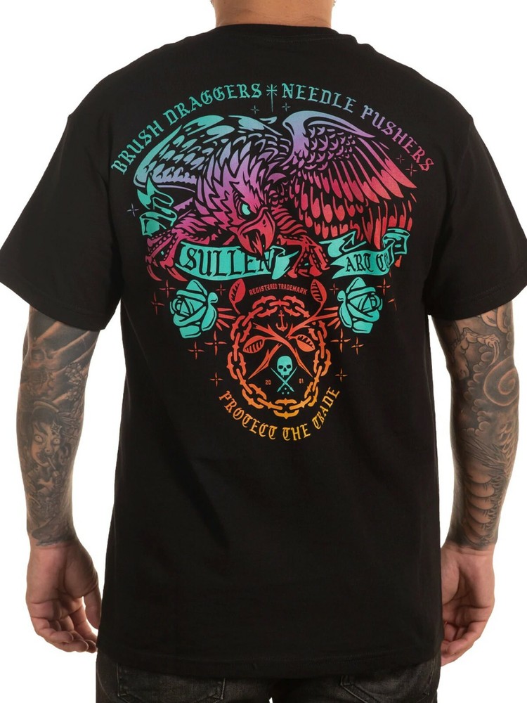 Sullen Men’s Defender Short Sleeve T-shirt Tattoo Style Eagle Needle Pushers Tee