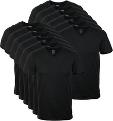 12-Pack Gildan Men’s V-Neck T-Shirts LARGE Black Cotton Short Sleeve Style G1103