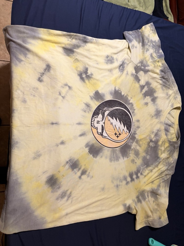Grateful Dead Tie-Dye Graphic Logo Print Yellow/White/Blue Tee 3XL Big & Tall