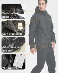 Rain Jacket 100% Waterproof, Breathable, Seam Sealed, 10000mm/3000gm, YKK Zip…