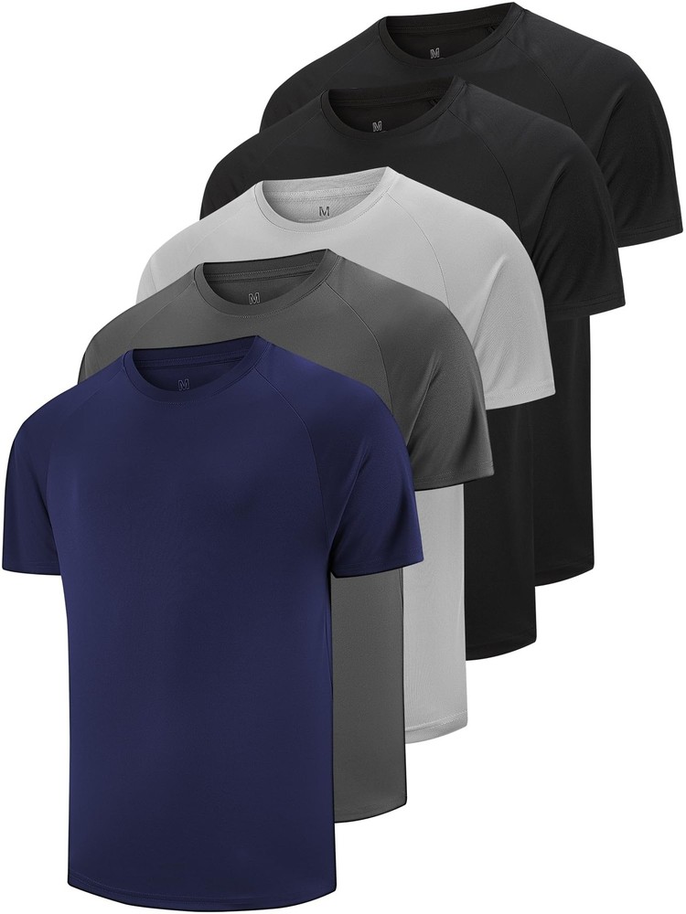 5 Pack Men’s Dry Fit T Shirts Athletic Running Gym Workout Short Sleeve Tee S…