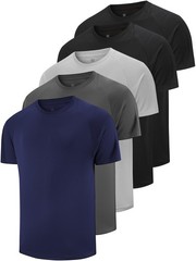 5 Pack Men’s Dry Fit T Shirts Athletic Running Gym Workout Short Sleeve Tee S…