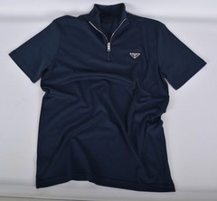 Men’s Prada Navy Blue Zip-Up Polo Shirt M Short Sleeve