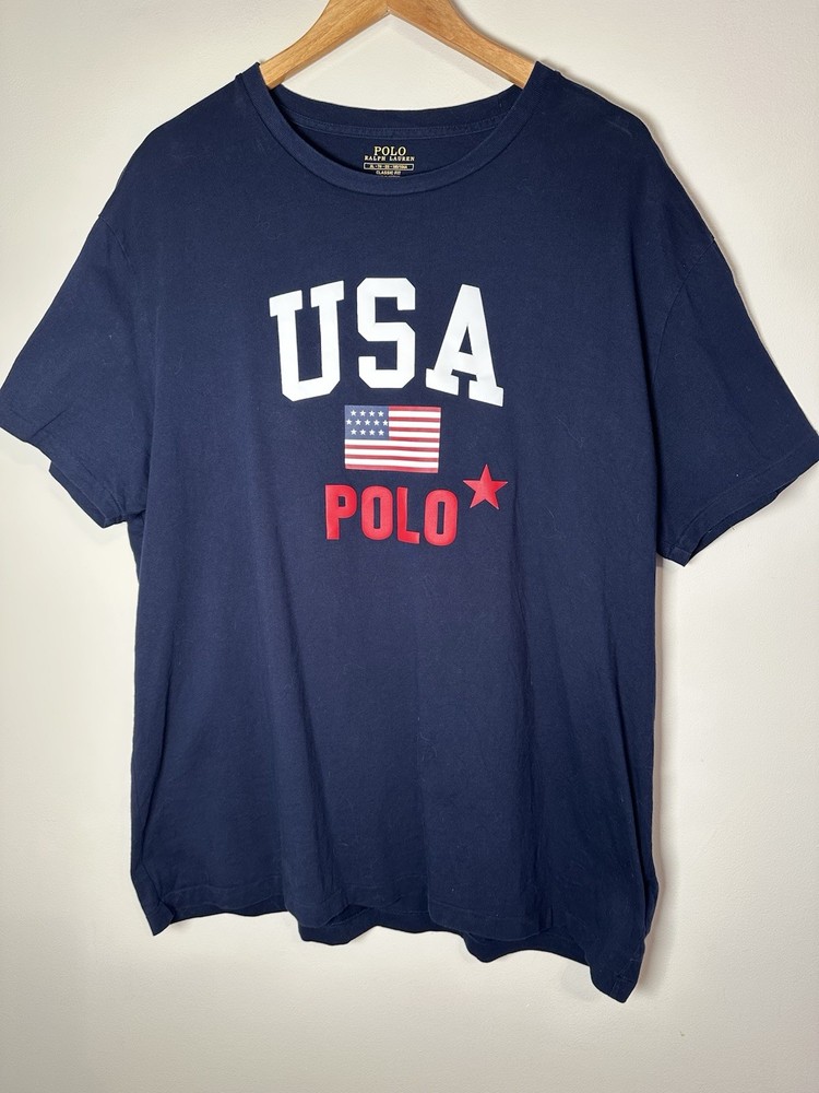 Polo Ralph Lauren Shirt Mens XL Blue Polo USA Puff Print Short Sleeve