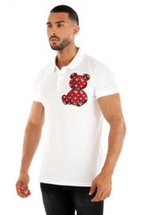 Avenue George V Paris Men’s White S/Sleeves Polo Shirt Red rhinestone teddy bear