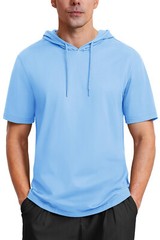Men’s Casual Workout T-Shirts Summer Hoodie Short Sleeve Sport Cotton Sweatshirt