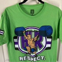 WWE Wrestling Authentic Respect Lime Green Never Give Up Graphic T-Shirt Sz Med