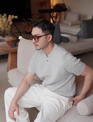 Henry Collar Short-Sleeved Knitted Sweater Men Breathable Summer Fashion