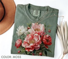 Vintage Peony Flower Shirt Comfort Colors Botanical Shirt Cottagecore Floral