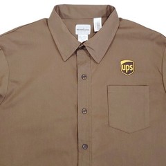 WEARGUARD UPS Logo Short Sleeve Work Shirt Brown L Uniform USA Vintage Used