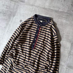 Diesel 00s Striped Henry Neck T-Shirt Short Sleeve Grunge Japan