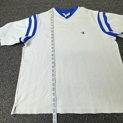 Vintage Champion Classic Fit Jersey V-Neck T-Shirt Mens Extra Large White Blue
