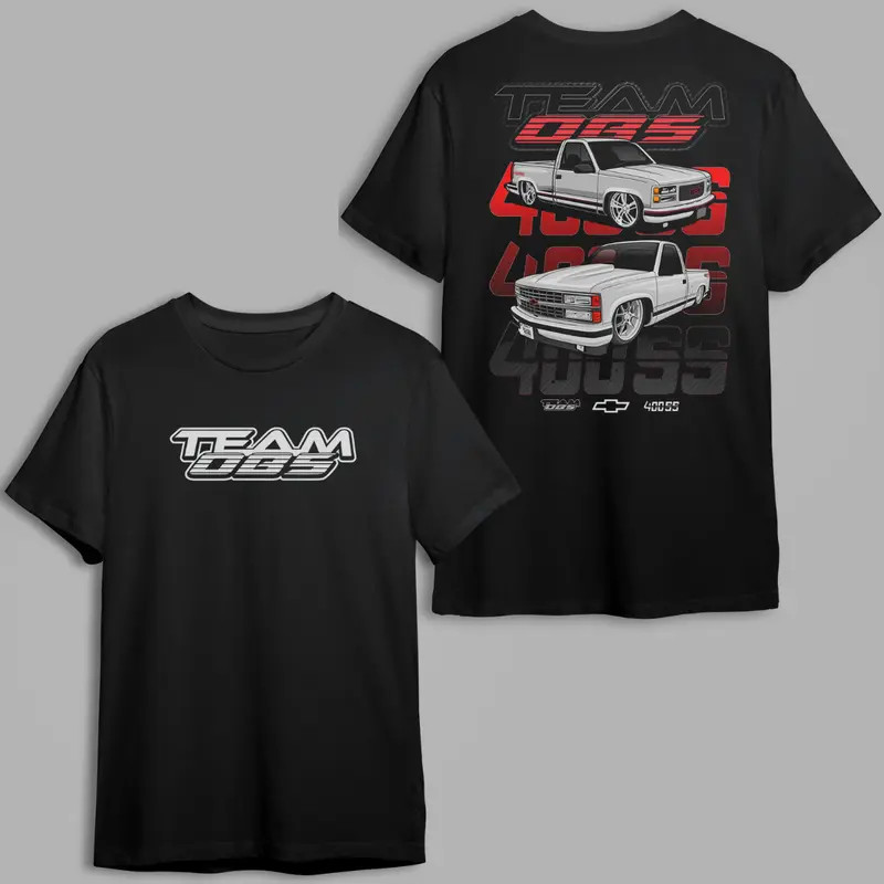 Team OBS 454 SS Truck T-Shirt, Bold Front Logo 2 Sides, Classic Chevy Pickup Gra
