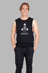 MEN WOMENS TEE SLEEVELESS TSHIRT DEADLIFT SKELETON WEIGHTLIFTING WEIGHTS GYM