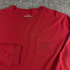 Vineyard Vines Mens Long Sleeve Whale Pocket T-Shirt Red Size Large